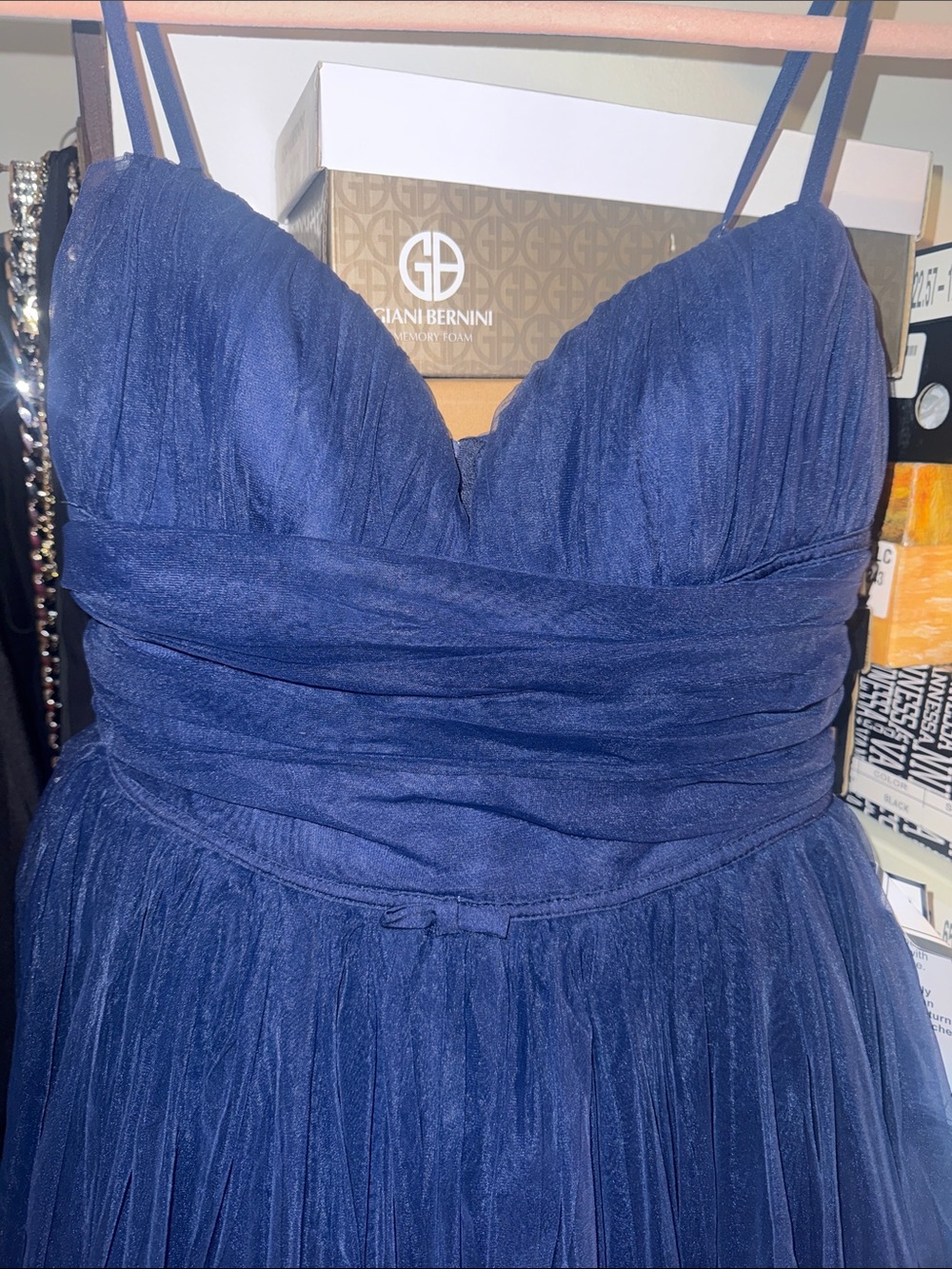 Giani Bernini Navy Blue Tulle Midi Dress with Spaghetti Straps - Picture 2 of 5